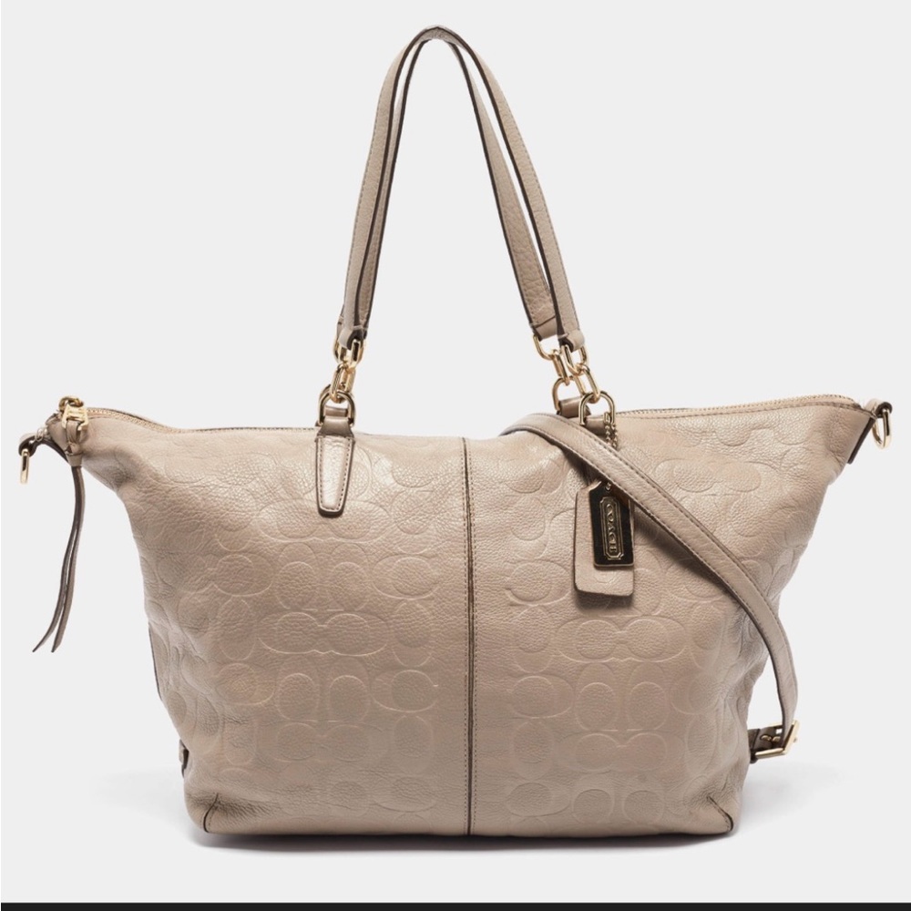 Coach Beige Signature Embossed Leather Bleeker Cooper Tote